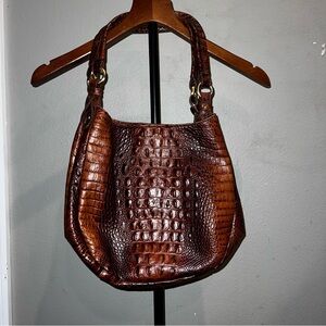 Brahmin Elegant Brown Crocodile-Embossed Leather Bag